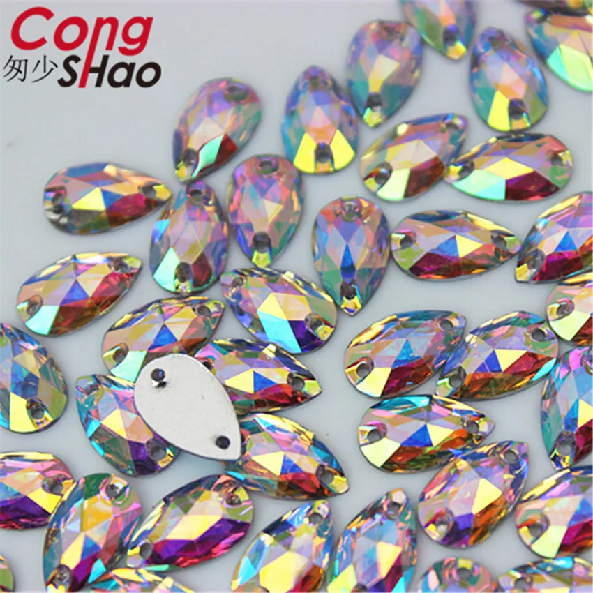 

Cong Shao 200pcs 6*12/7*12mm Drop shape Crystals AB Rhinestone Flatback sewing 2 Hole Stones Resin For DIY Wedding Dress WC66