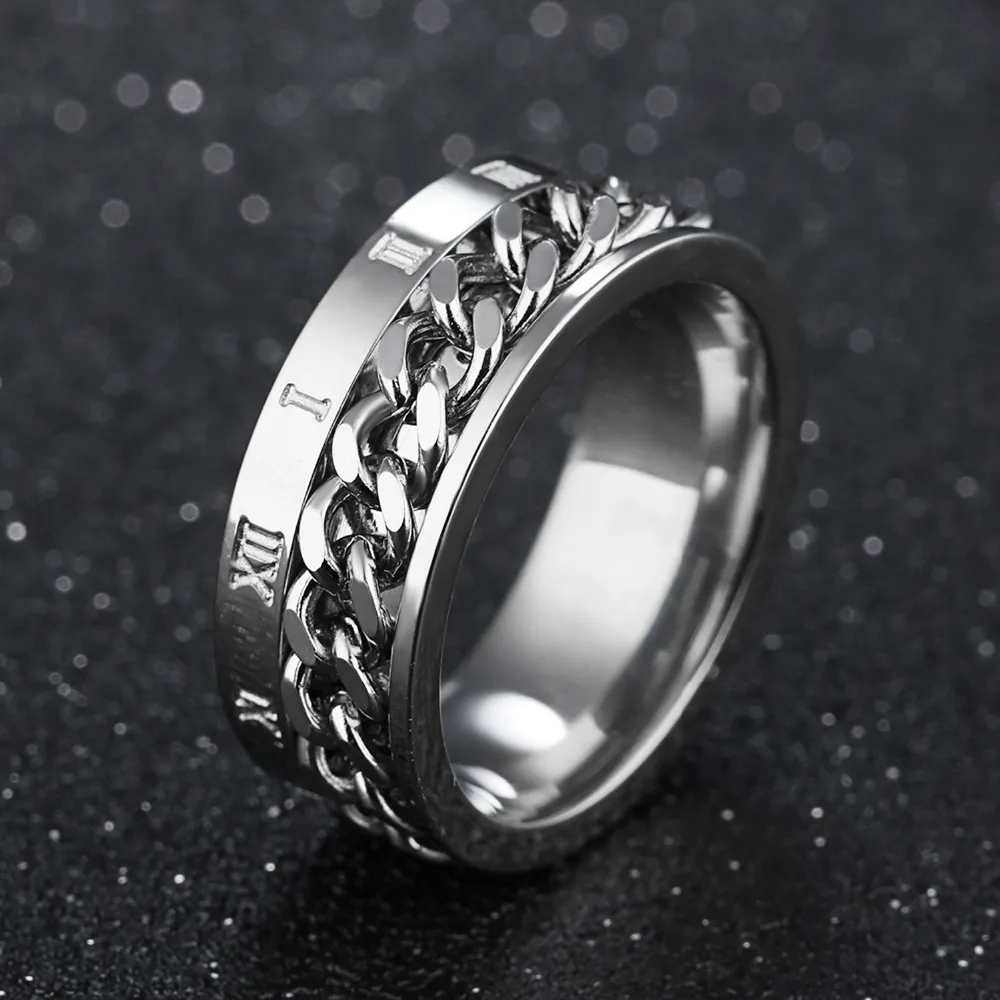 Мужское кольцо с римскими цифрами ширина 8 мм GJ570|ring for|spinner ringrings for men |
