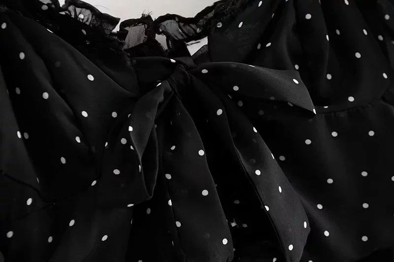 Элегантное платье в горошек с оборками, женское летнее платье, корейское пляжное вечернее платье с открытой спиной, сексуальное шифоновое Черное мини-платье vestidos