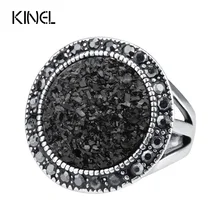 Хит, модные черные аксессуары с разбитым камнем, кольца для женщин в богемном стиле, посеребренные ювелирные изделия, для помолвки