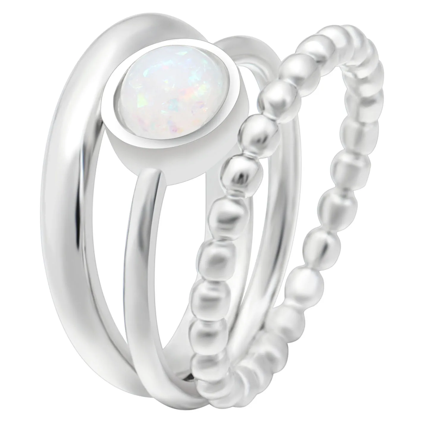 Vintage CZ 3pcs Ring Sets Jewelry Silver Color Fire Bead