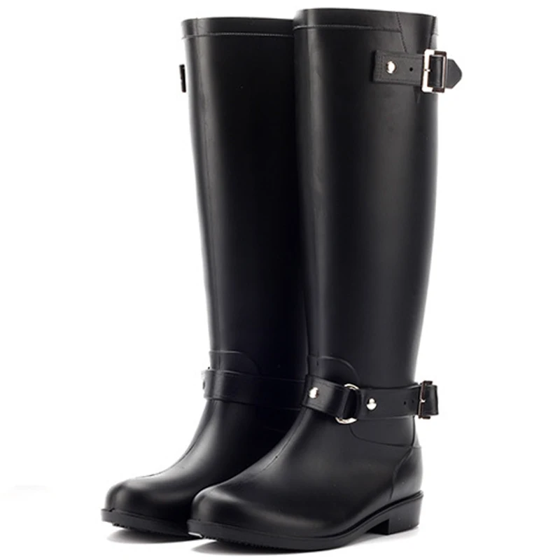 Knee High Rain Boots 2016 Buckle Platform Women Rainboots Fashion Thick