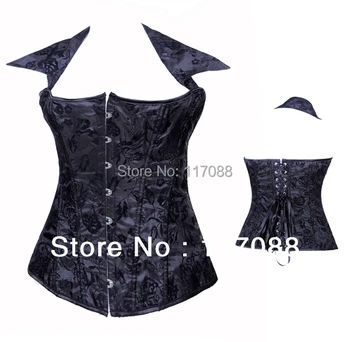 

Free shipping ML4063 S/M/L/XL New Arrival Fashion Elegant Corset Sexy Collar Attached Bustier steel boned corset