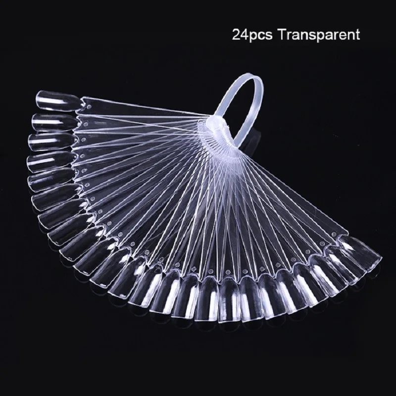 

24Pcs Transparent White Color Card False Nail Tips Fan Shape Manicure Nail Art Practice Display Tools