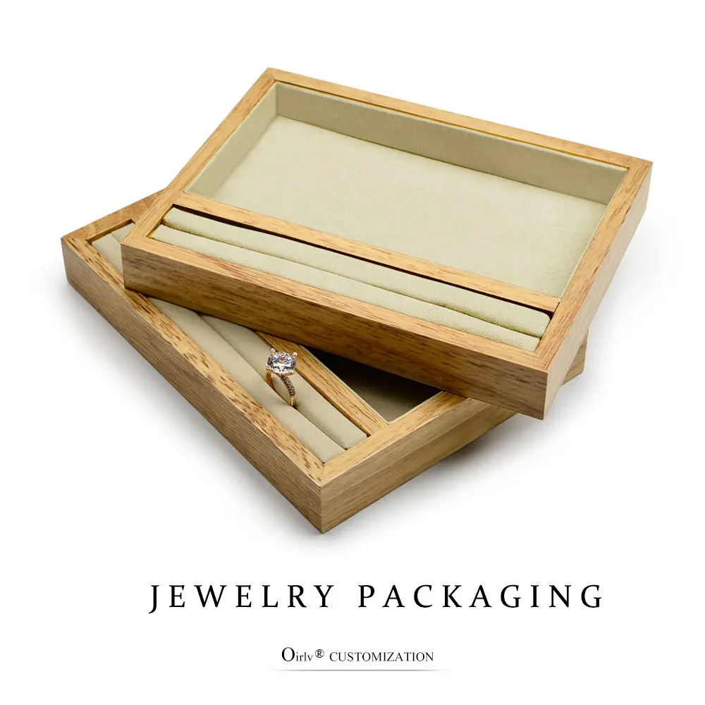 Oirlv Wood Jewelry Display Tray Necklace Pendant Watch Holder Shop Counter Showcase (4)