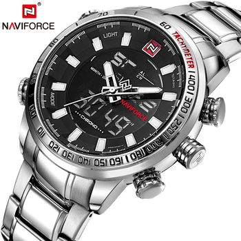 

NAVIFORCE Mens Quartz LED Analog Watch Luxury Fashion Sport Wristwatch Waterproof Stainless Male Watches Clock Relogio Masculino