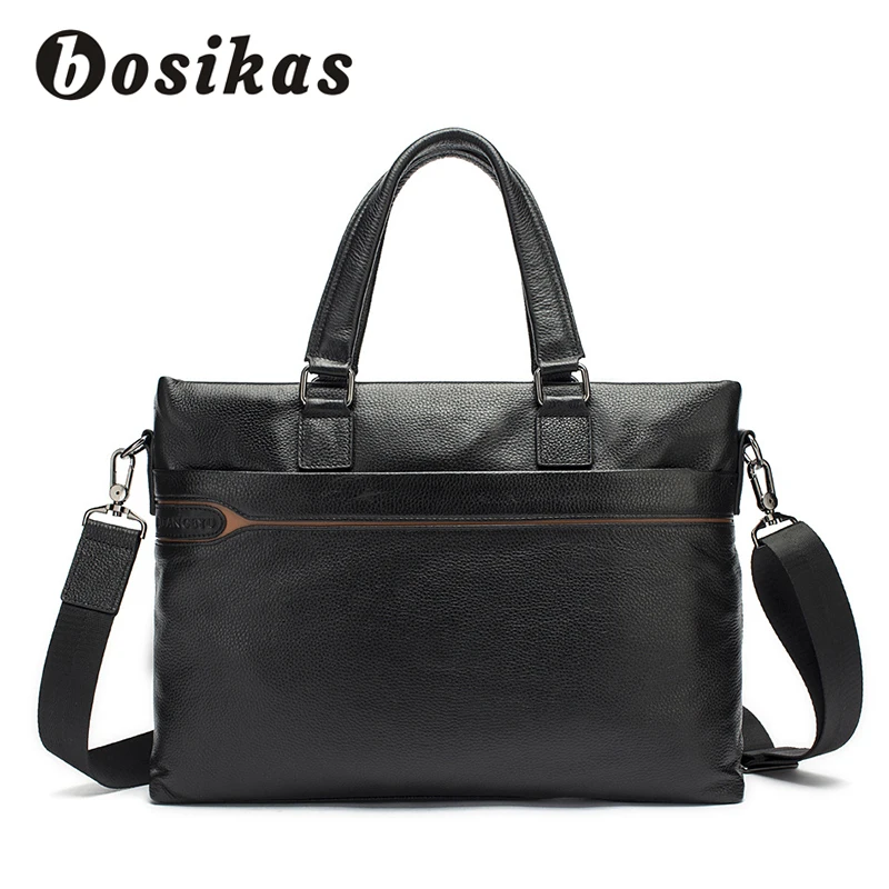 

BOSIKAS Man Genuine Leather Briefcases Men's bags Business Maletas Totes Laptop Bag Shoulder Messenger Computer Bags For Men New