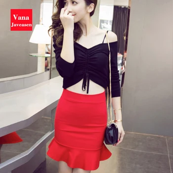 

Vana Javeasen Fishtail Trumpet Skirt Women Sexy Skinny Office Skirt Women Solid Fashion Korea Tight High Waist Skirt For Ladies