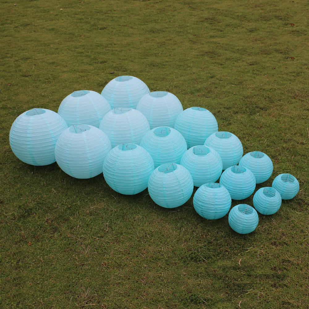 10 Pieces 6 8 10 12 14 16 Inch Light Blue Chinese Paper Lanterns For