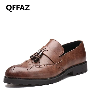 

QFFAZ 2018 Men Formal Shoes Men's Business Dress Brogue Shoes For Wedding Party PU Leather Oxford Shoes Big Size 38-48