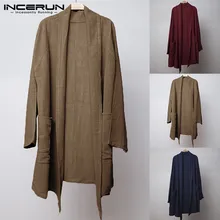 Стильный мужской Тренч, кардиган, осенняя верхняя одежда с длинным рукавом, кардиган, плащ с неровным подолом, свободные Модные Карманы, Hombre пальто, куртки