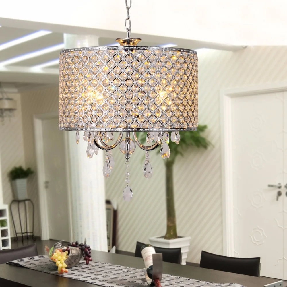 Trommel Chrom Runde Kronleuchter Kristall Moderne 4 Lichter