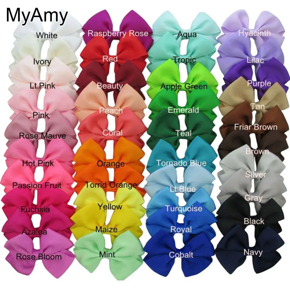 

MyAmy Free Shipping 40pcs/lot 3.5'' grosgrain ribbon boutique hair bows WITH alligator hair clips