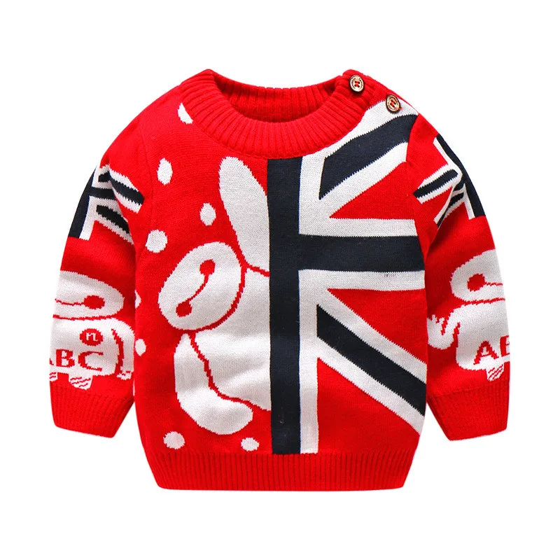 Новинка года; Весенний свитер с рисунком для маленьких мальчиков; одежда для детей; вязаный кардиган; топы с длинными рукавами для мальчиков; куртки; модная детская одежда - Цвет: red