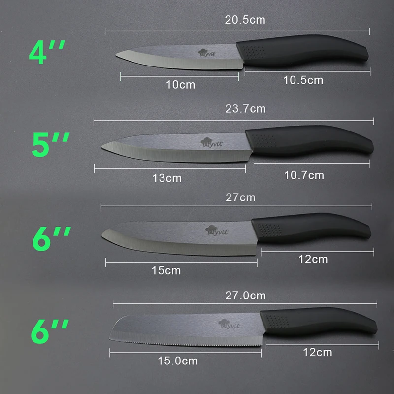 Кухонный нож, керамические ножи, набор для приготовления пищи, 4 дюйма, для очистки овощей, 5 дюймов, для нарезки, 6 дюймов, шеф-повара+ 6 дюймов, зубчатый нож для хлеба, Овощечистка, циркониевый черный нож