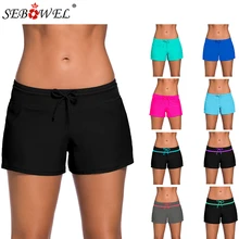 SEBOWEL, женские шорты для плавания, для пляжа, для серфинга, быстросохнущие, на шнуровке, Шорты для плавания, женский купальник, бикини, для плавания, для бега, впитывающие спортивные шорты