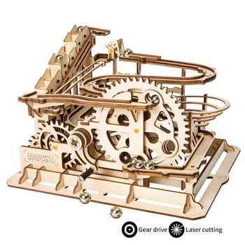 

ROKR Hand Cranked Marble Run Wooden Model Kits Assembly 3D Wooden Puzzle Mechanical Model Kits With Balls for Teens and Adults