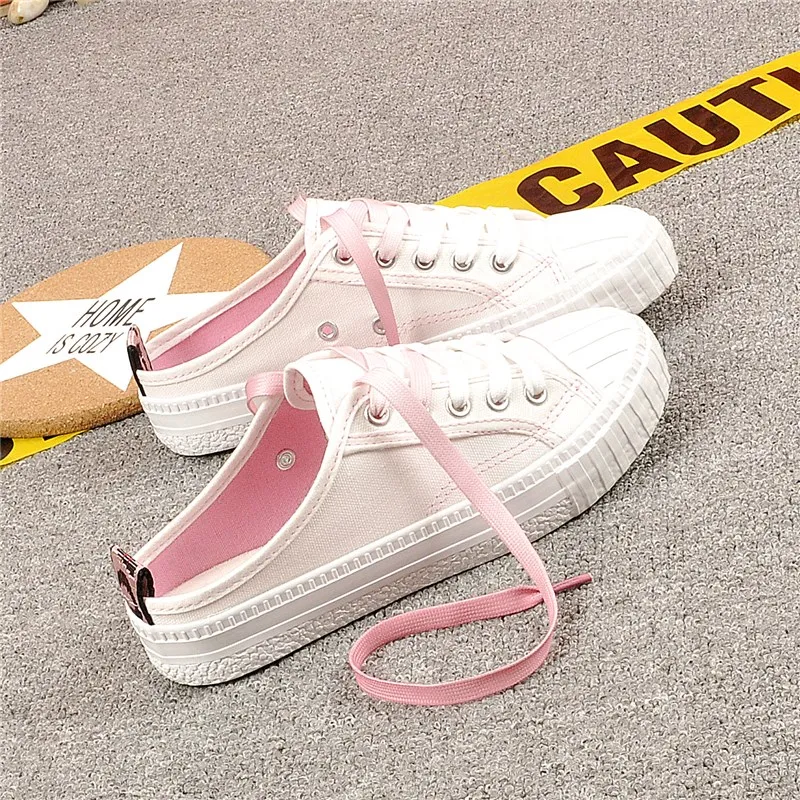 

Half-single shoes women's canvas shoes Japanese girls color half-bottom flat breathable female students fashion white shoes