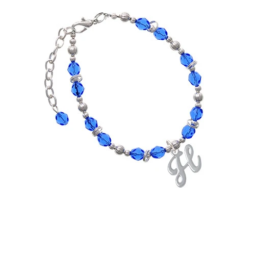Silvertone Small Gelato Script Initial - H - Royal Blue Beaded Bracelet