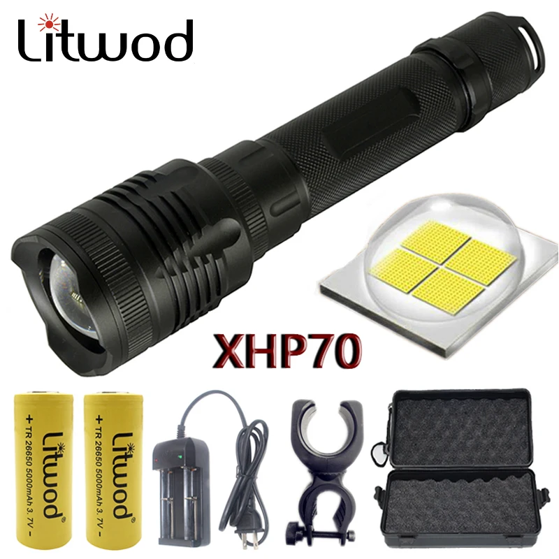 Z20 Litwod P78 оригинальный CREE XHP70 32 w чип лампы зум-объектив тактический светодиодный фонарик 3200lm мощный факел 10000 mAh 26650