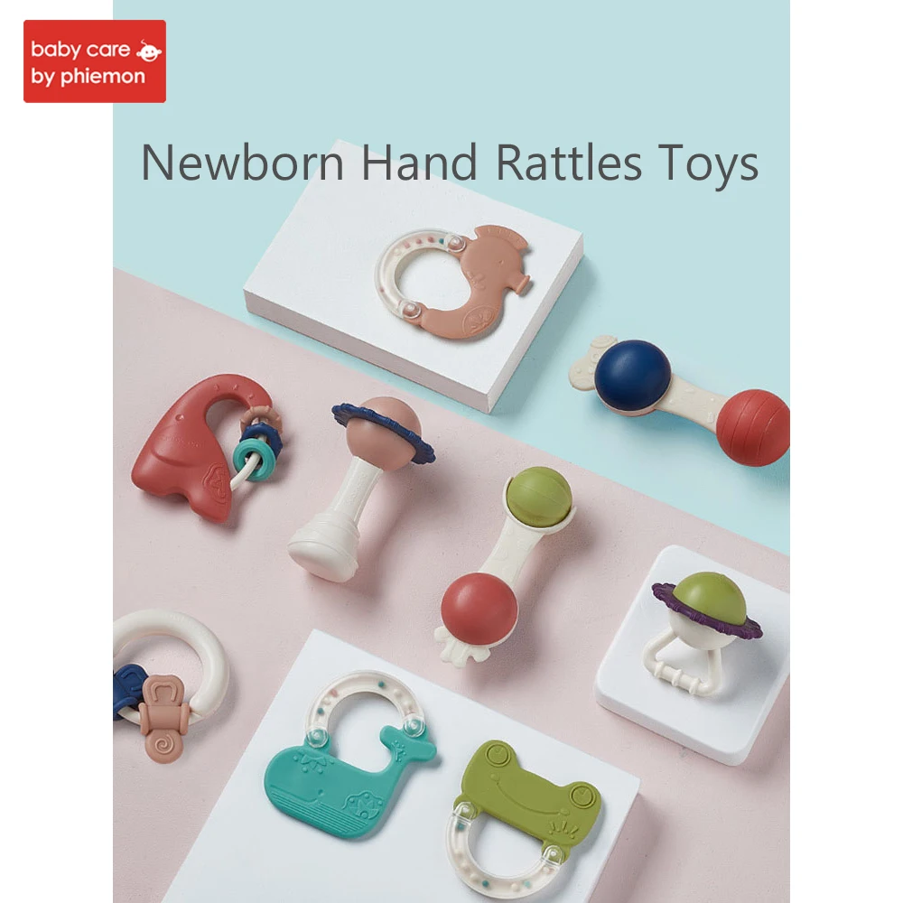 

Baby Rattles Toys Infant Cartoon Hand Ring Bell Grasping Toy 0-12 Months Teething Safe Development Early Educational Gifts 9Pcs