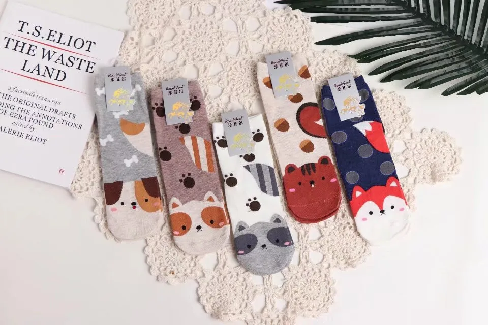 Милые хлопковые носки с животными для женщин Kawaii Cat Dog короткие носки женские повседневные Мягкие Дышащие хлопчатобумажные забавные носки* 0,8