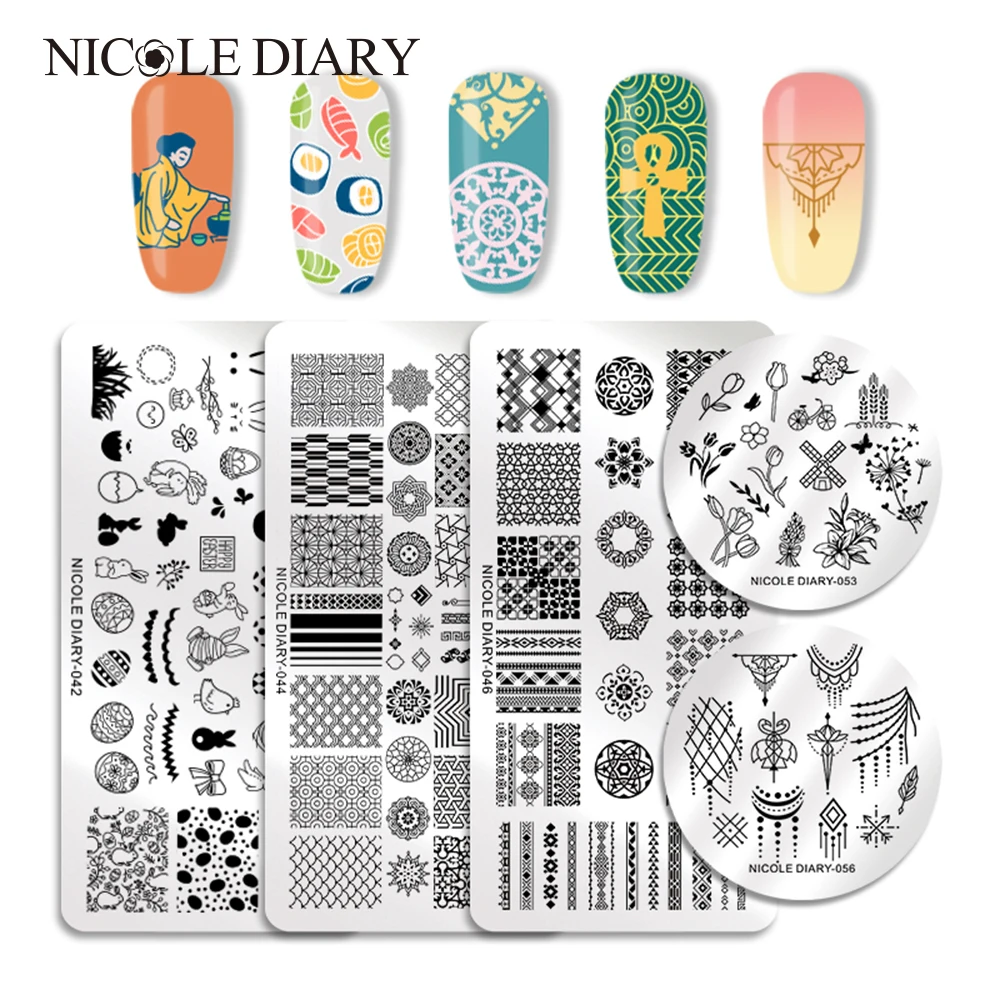NICOLE DIARY пластины для стемпинга ногтей растения на День святого Валентина