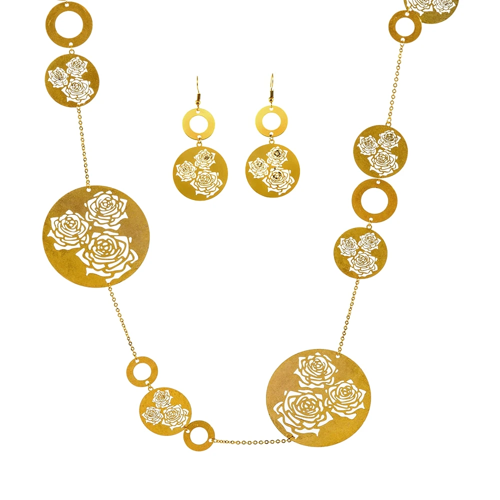 Antique Gold Necklace & Earrings Gold Color Copper Filigree Jewelry