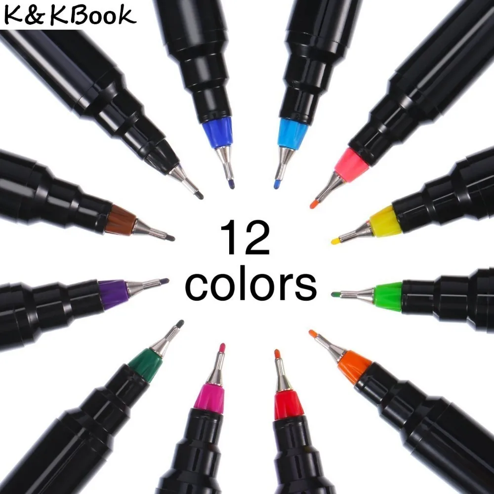 K&ampKBOOK 12 Colors 0.38mm Fineliner Pens Superfine Art Marker Pen Water Based Assorted Ink Sketch for Arts Drawing | Канцтовары для