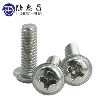 

Luchang M3 M4 Cross Round Head Carbon Steel Screws with Collar Pad Washer Silver Fastenerss PC Screws