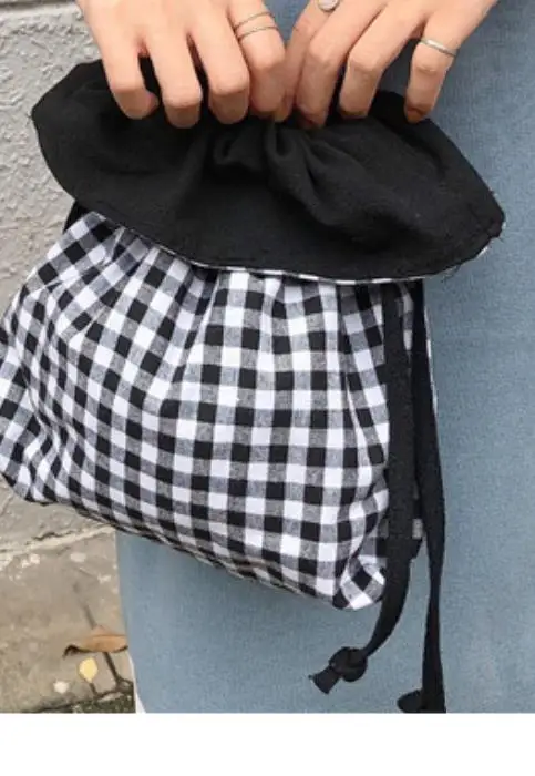 Модная женская сумка-мешок в клетку, холщовая сумка-мессенджер, высокое качество, Студенческая сумка через плечо для молодых женщин, через плечо - Цвет: Черный