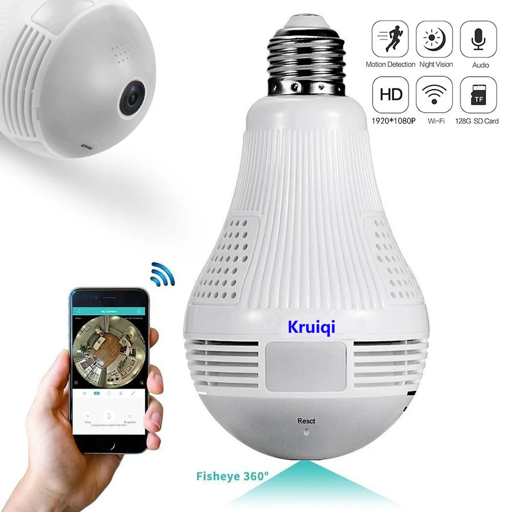 Kruiqi 1080P HD лампа беспроводная IP камера Wi Fi рыбий глаз мини Wifi Гибкая с 16G TF картой