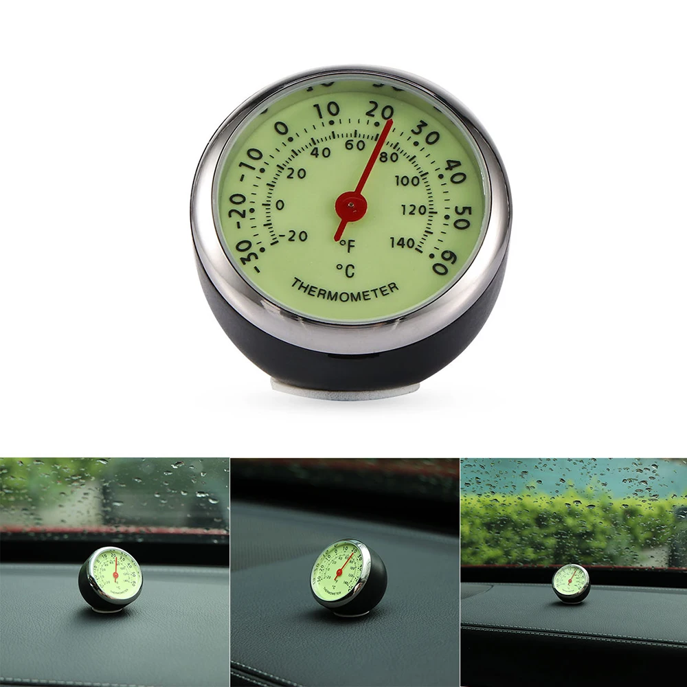 AOZBZ Luminous Car Clock Thermometer Stick On Mechanics Thermometer No