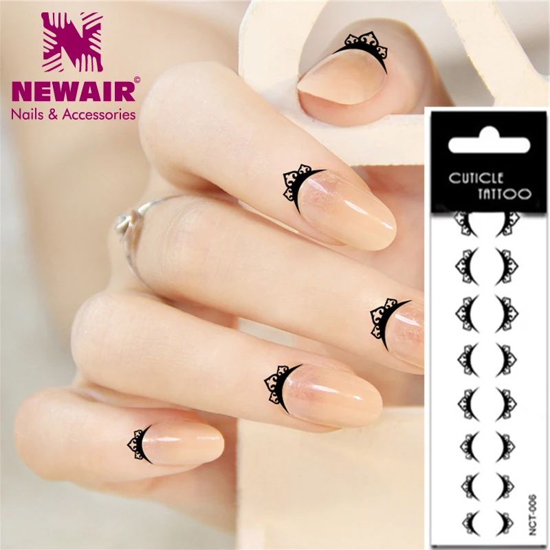 Hot Nail Finger Cuticle Tattoos Water Transfer Art Stickers Hot Nail Finger Cuticle Tattoos Water Transfer Art Stickers Black Lace Waterproof Temporary Decoration In Decals From
