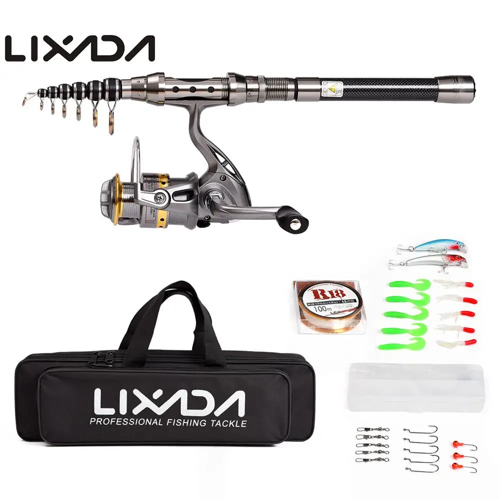 Lixada تلسكوبي الصيد رود بكرة كومبو يشبع عدة الصيد قضيب والعتاد + الغزل بكرة + خط السحر السنانير مع أكياس فارا دي Pesca الساخن