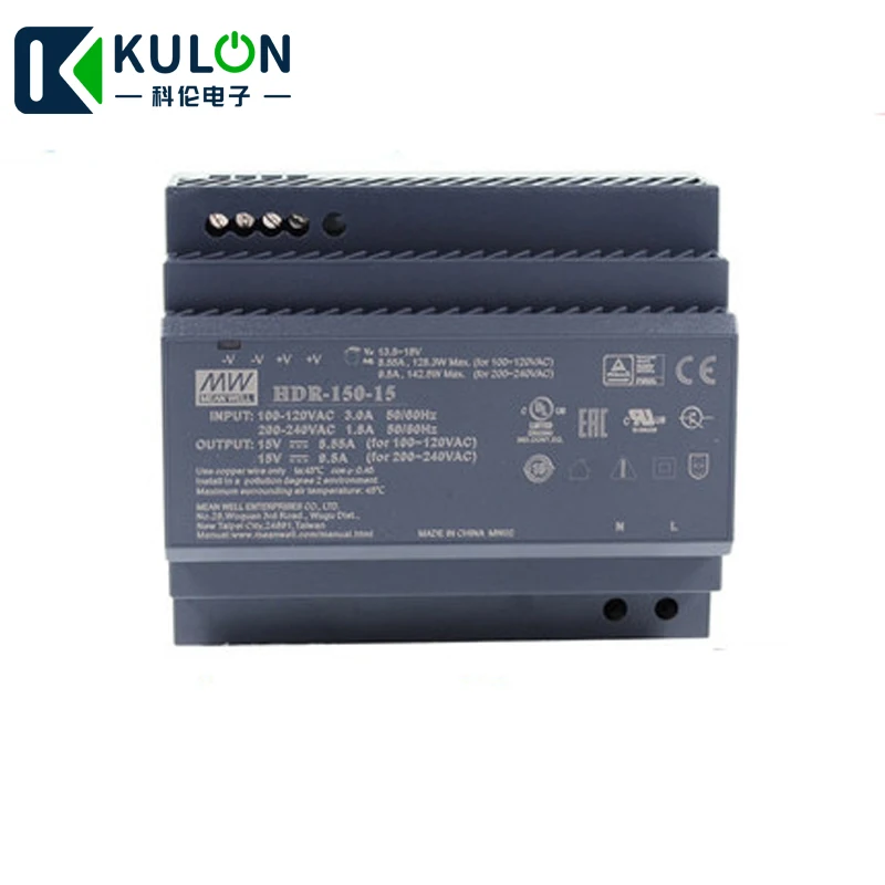

Meanwell HDR-150-15 15V 8.55A 128.3W 9.5A 142.5W slim step shape 85-264VAC 120-370VAC to DC Single output DIN Rail Power Supply