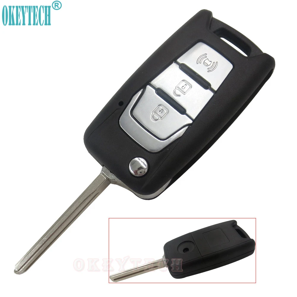 

OkeyTech Replacement Flip Remote Key Shell For SsangYong Korando New Actyon C200 3 Buttons Folding Key Shell With Uncut Blade