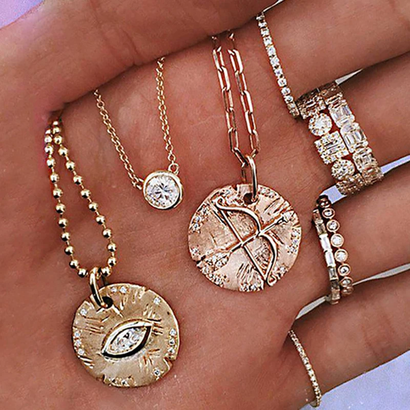 

Tocona Bohemian Gold Color Arrow Eye Crystal Choker Pendant Necklace for Women Long Charms Layered Necklaces Collar 6913
