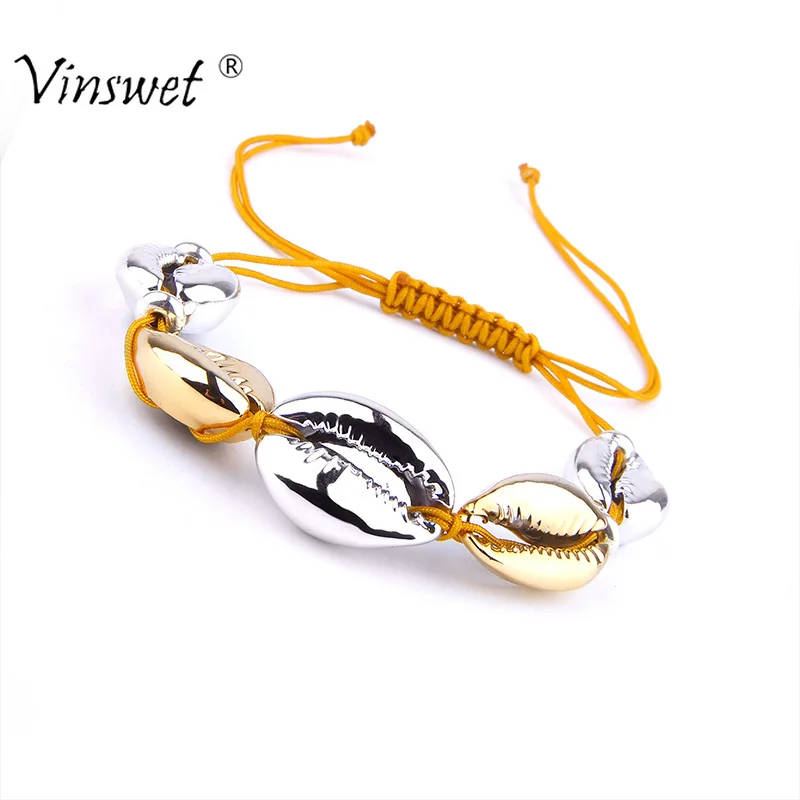 Серебряный браслет в виде раковины Cowrie Femme hematte Boho макраме дружбы для женщин
