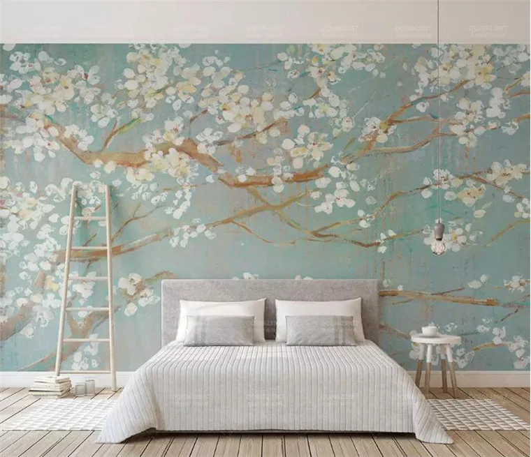 

Custom 3D wallpaper murals plain hand painted oil painting cherry blossom TV background wall wallpaper for walls 3 d