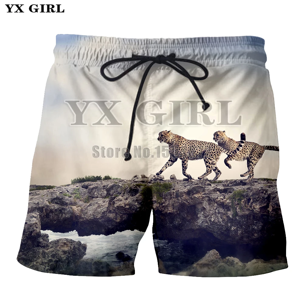YX Girl, 3D принт, леопардовые шорты, мужские летние повседневные шорты, крутые пляжные шорты для мужчин, s, шорты для фитнеса, эластичный пояс, со шнурком