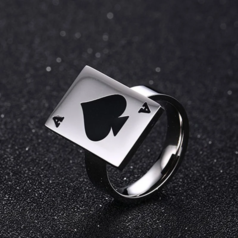 

Men Ace of Spades Poker Heart Gambling Signet Ring for Silver Tone Black Male Biker Stainless Steel Fashion Jewelry Anillos