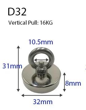 Поисковый магнит Сильный спасательный магнит магнитик горшок рыболовные магниты Imanes Deep Sea Salvage рыболовный крючок магнит все размеры сокровище чехол охотничий - Цвет: D32(16KG MAX)