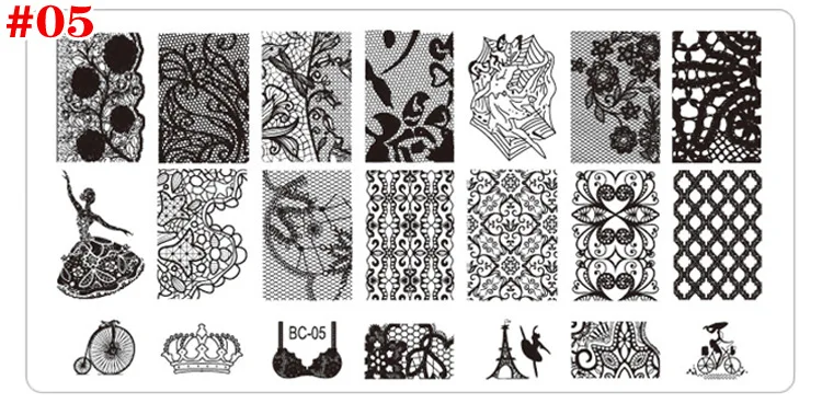 Дизайн ногтей штамповка из нержавеющей стали кружева цветок лист Бабочка ногтей маникюрный шаблон Топ гелевый штамп 20 модель на выбор - Цвет: 05