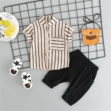Summer Baby Boys Clothes Short Sleeve Striped Print Tops Blouse Shirt+Shorts Children boy Casual Sets