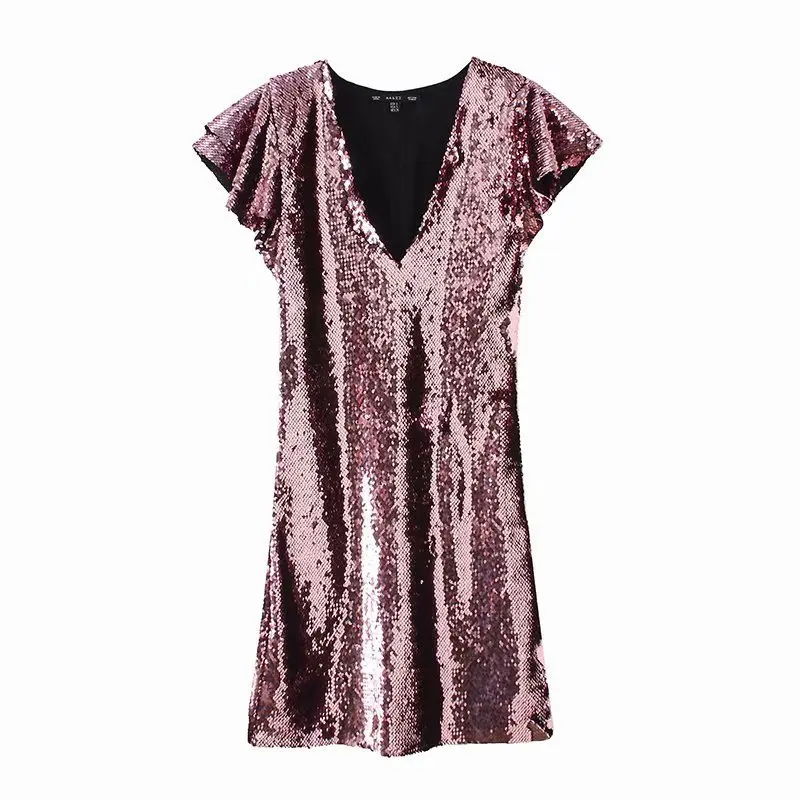 

AAZZ60-9141 European and American Fashion Flash Laminated Sleeve Dresses