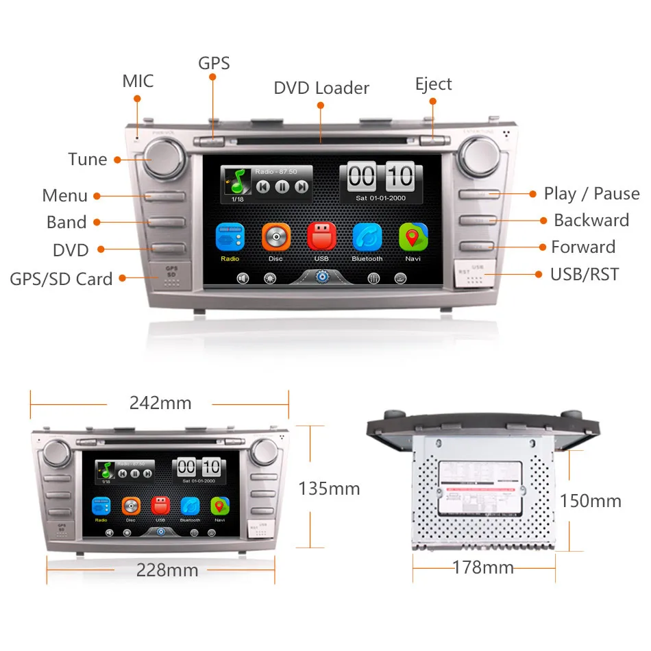 Best 2Din Car In Dash DVD Video Player Radio Bluetooth Head Unit Stereos with Reverse Camera for Toyota Camry 2007-2011 (Without GPS) 5 Best 2Din Car In Dash DVD Video Player Radio Bluetooth Head Unit Stereos with Reverse Camera for Toyota Camry 2007-2011 (Without GPS) 5