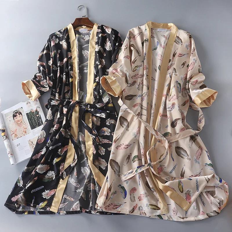 Весенний мужской и женский шелковый халат три четверти Mulation Шелковый банный халат Женское белье халат Batas De Dormir Mujer