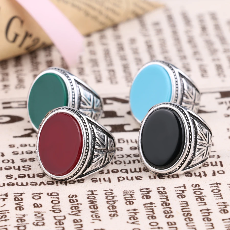 Kinel Black Ring Men's Jewelry Punk M Word Pattern Vintage Wedding Rings Color Silver Party Gift Aneis