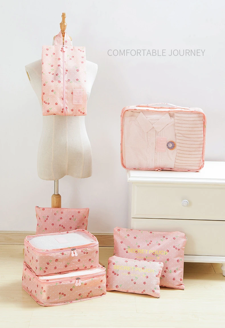 7pcs/set Travel Portable Luggage Storage Bag Shoe Underwear Closet Organizer Container High Craft Storage Bag With net Cover